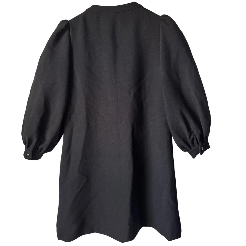 Pomander Place Samantha Mini Dress Black Puff Sleeve Gold Button Womens Small